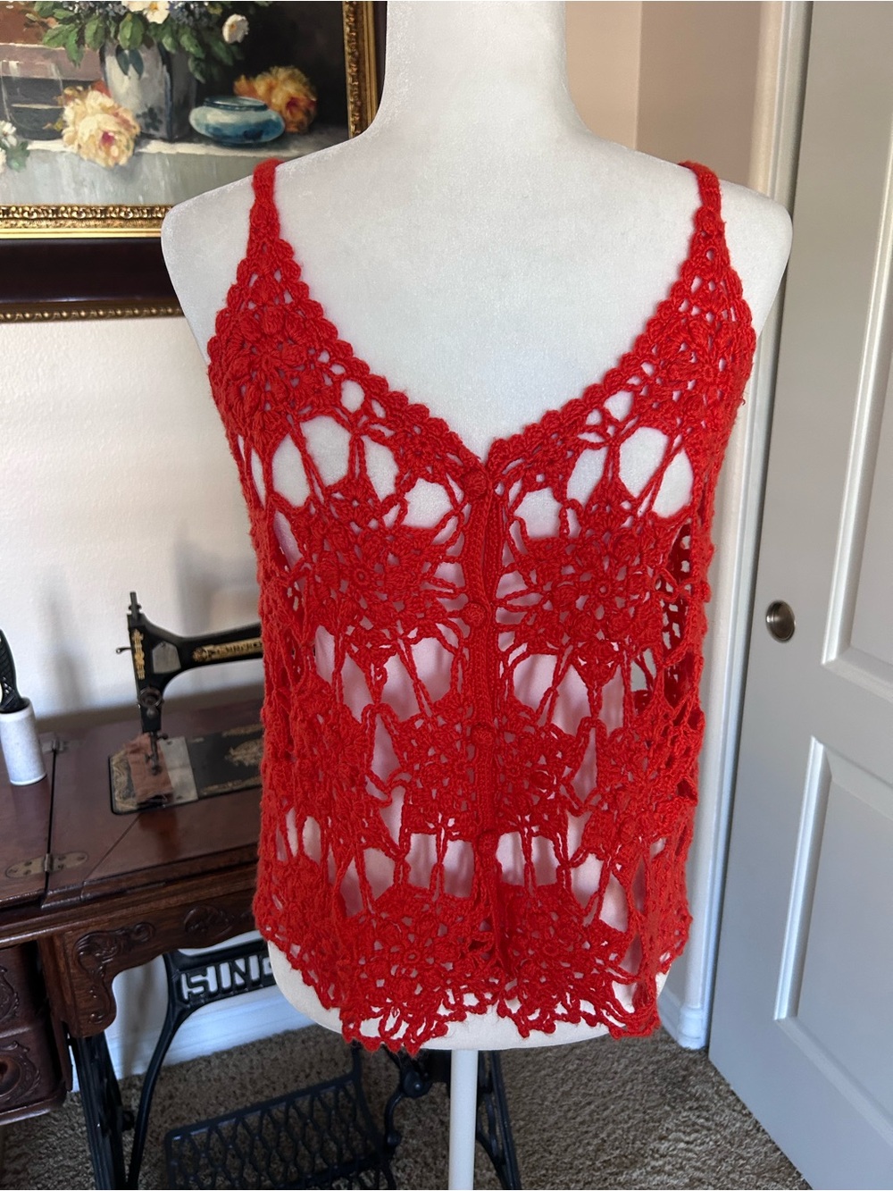 Vibrant Orange Crochet Floral Tank Top